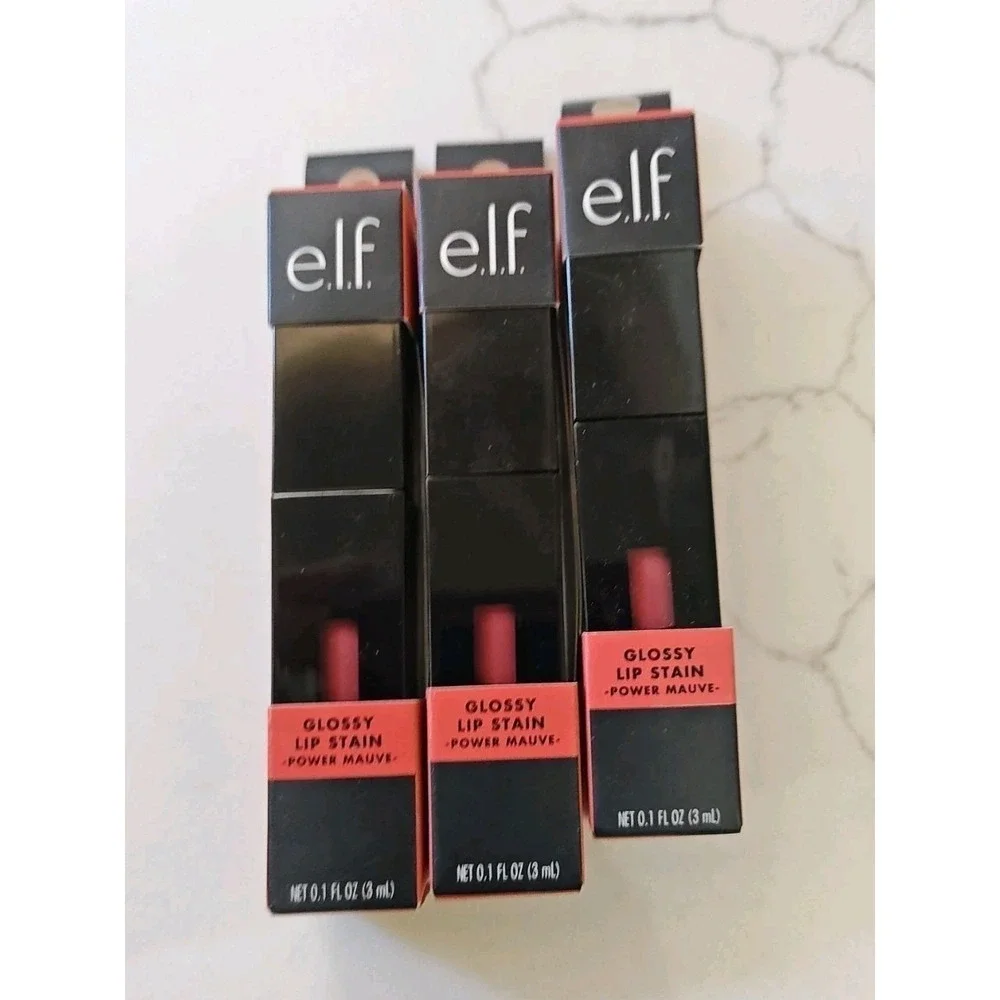 e.l.f. elf gossy Lip Stain Power Mauves 0.1 oz x 3 Gloss Balm Lipstick Pink Nude
